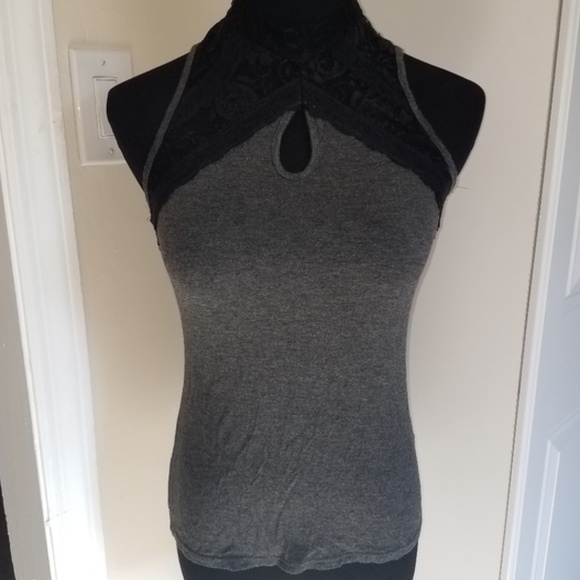 Tops - Grey Keyhole High Lace Top Victorian Style Top